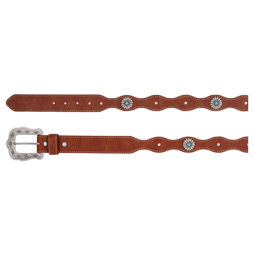 [2520940241-S] CATCHFLY LADIES BELT TAN WAVY W/FLOWER CONCHOS (S)