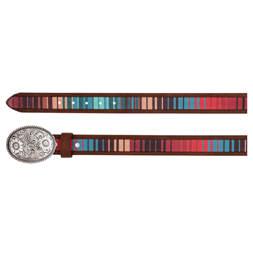 CATCHFLY LADIES BELT BROWN WITH MULTICOLORED STRIPES