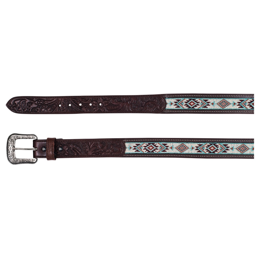 [2520510243-S] RED DIRT HAT CO LADIES BELT BROWN W/TURQUOISE SEED BEADED INLAY (S)