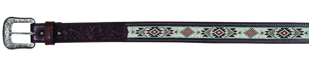 RED DIRT HAT CO LADIES BELT BROWN W/TURQUOISE SEED BEADED INLAY