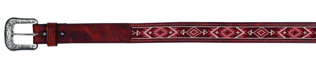 RED DIRT HAT CO LADIES BELT BROWN W/CORAL SEED BEADED INLAY