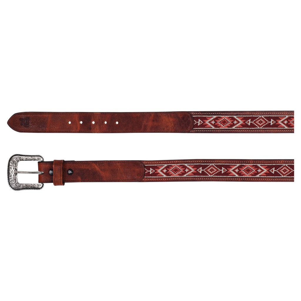 RED DIRT HAT CO LADIES BELT BROWN W/CORAL SEED BEADED INLAY