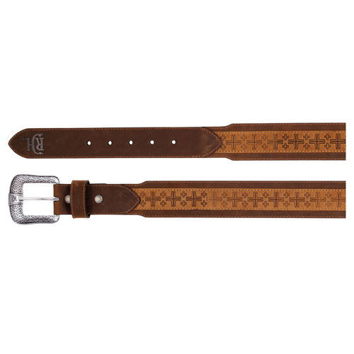 [2520670242-32] RED DIRT HAT CO MENS GENUINE LEATHER BELT TAN SQUARE CROSS (32)
