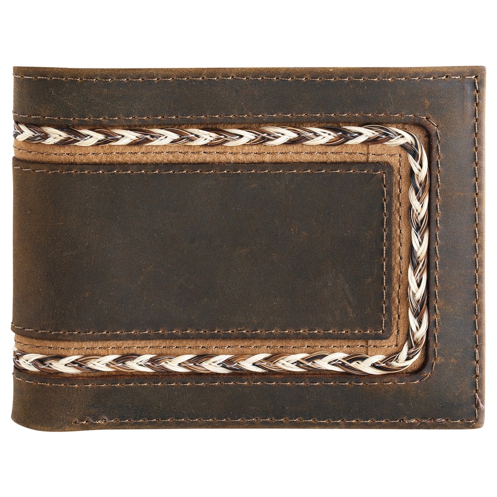 JUSTIN MENS GENUINE LEATHER BIFOLD WALLET HORSE HAIR BRAID