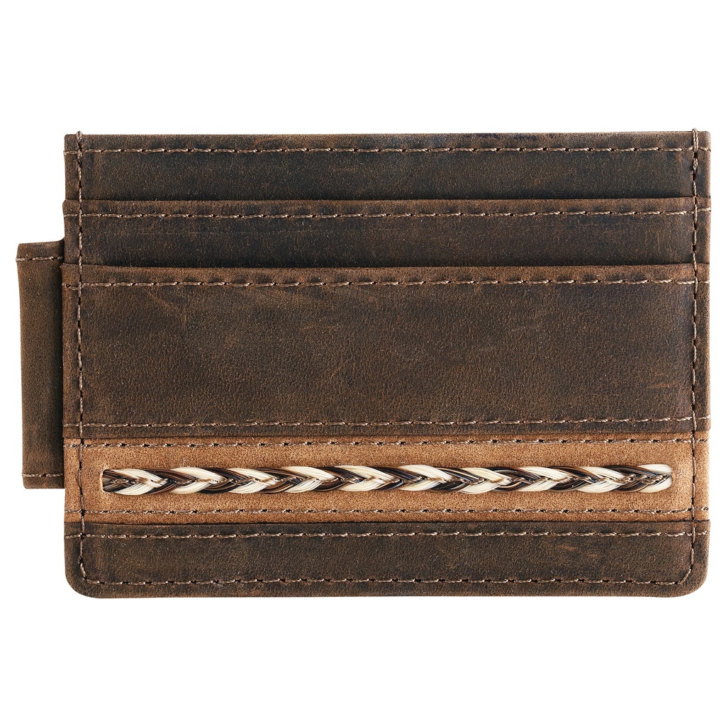 [2520576622] JUSTIN MENS GENUINE LEATHER SLIM CARD WALLET HORSE HAIR BRAID