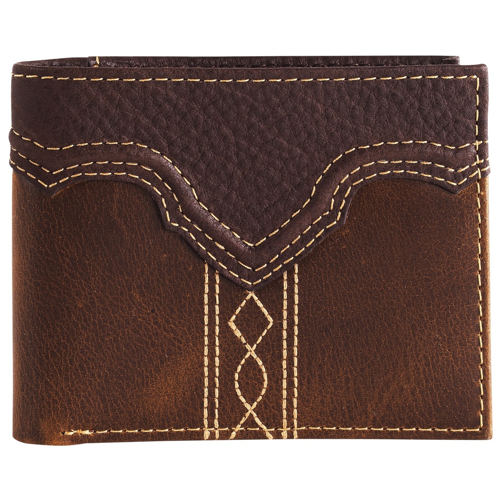 JUSTIN MENS GENUINE LEATHER BIFOLD WALLET YOKE WITH STITCHING