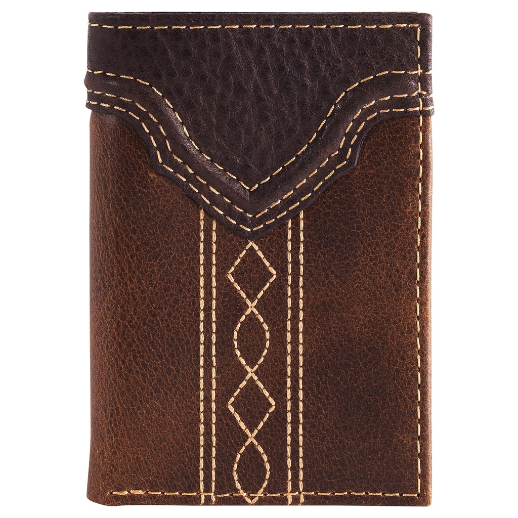 JUSTIN MENS GENUINE LEATHER TRIFOLD WALLET YOKE WITH STITCHING