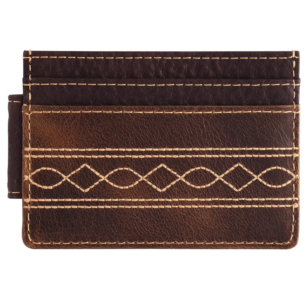 JUSTIN MENS GENUINE LEATHER SLIM CARD WALLET WITH STITCHING