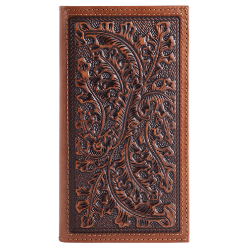 JUSTIN MENS GENUINE LEATHER RODEO WALLET LEAF EMBOSS