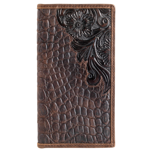 TONY LAMA GENUINE LEATHER MENS RODEO WALLET SCROLL WITH CAIMAN PRINT