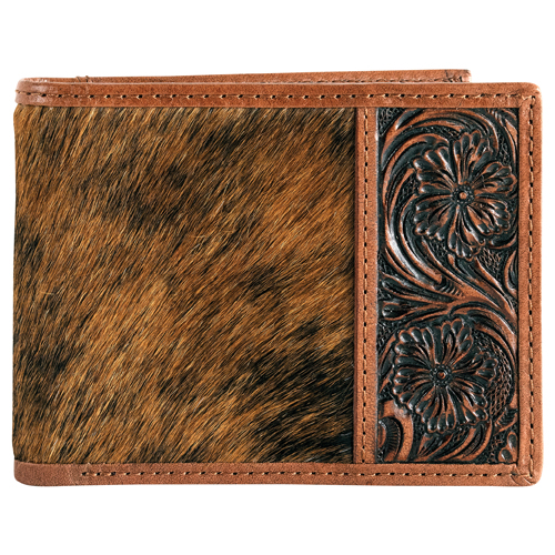 TONY LAMA GENUINE LEATHER MENS LARGE BIFOLD WALLET HAIR ON WITH FLORAL SCROLL