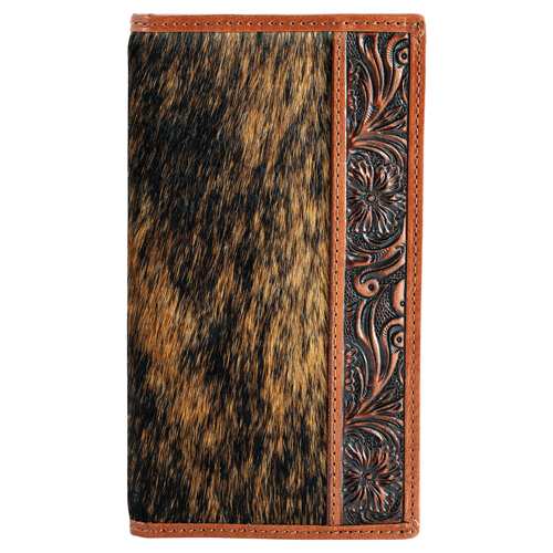 TONY LAMA GENUINE LEATHER MENS RODEO WALLET HAIR ON WITH FLORAL SCROLL