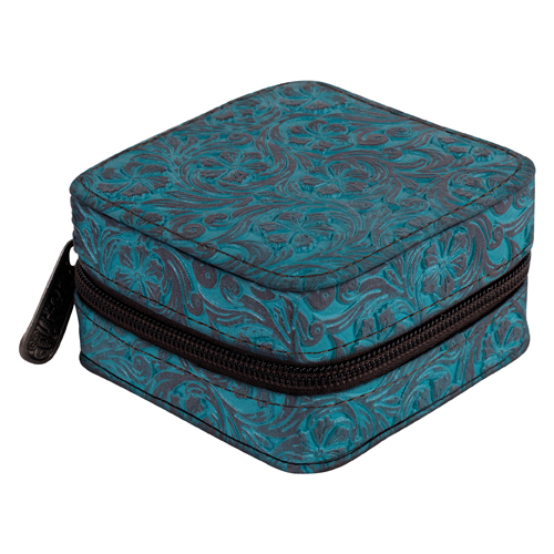 JUSTIN JEWELRY BOX TURQUOISE FLORAL TOOLING