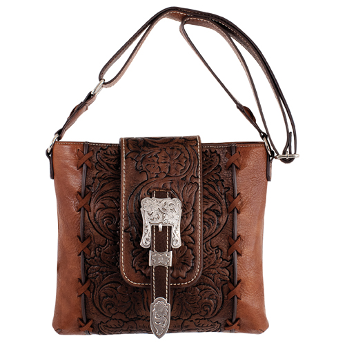 JUSTIN LADIES CROSSBODY EMBOSSED W/BUCKLE