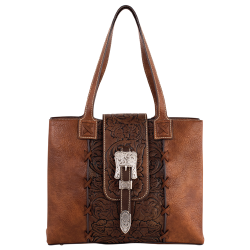 JUSTIN LADIES TOTE TAN EMBOSSED W/BUCKLE