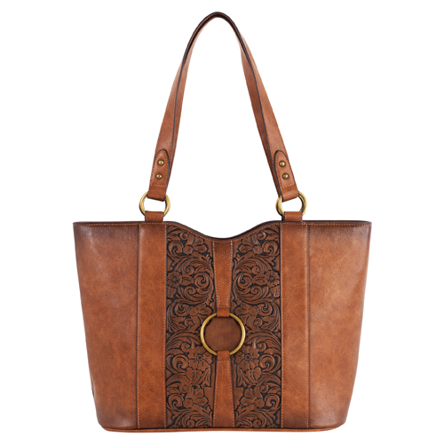 JUSTIN LADIES TOTE TAN EMBOSS WITH HARNESS