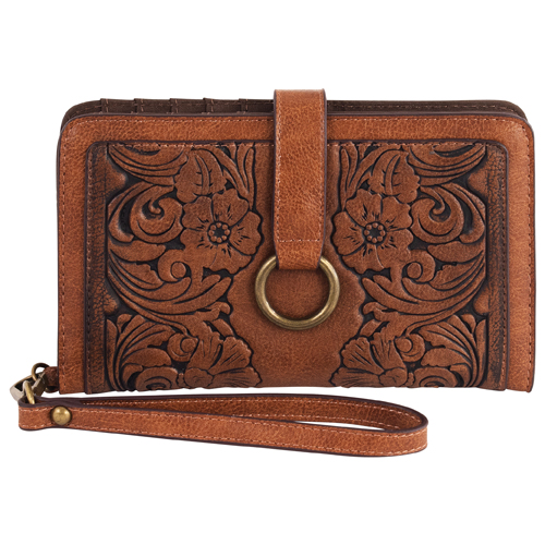 JUSTIN LADIES SLIM WALLET TAN EMBOSS WITH HARNESS