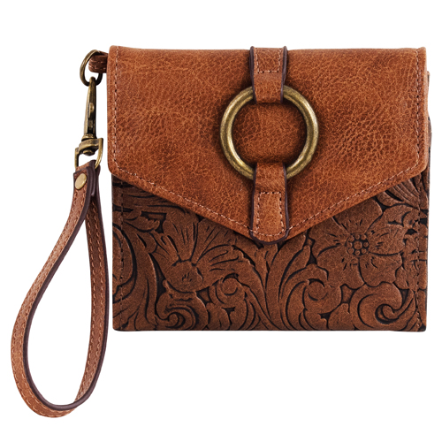 JUSTIN LADIES MINI WALLET TAN EMBOSS WITH HARNESS