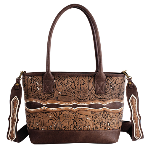 JUSTIN LADIES MINI TOTE BROWN W/EMBOSSED DOUBLE YOKE