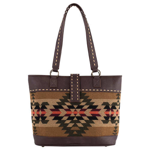 JUSTIN LADIES TOTE BROWN AND MULTICOLORED AZTEC