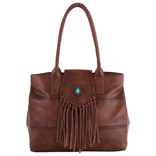 [2520859021] JUSTIN LADIES TOTE BROWN W/FAUX TURQUOISE CONCHO