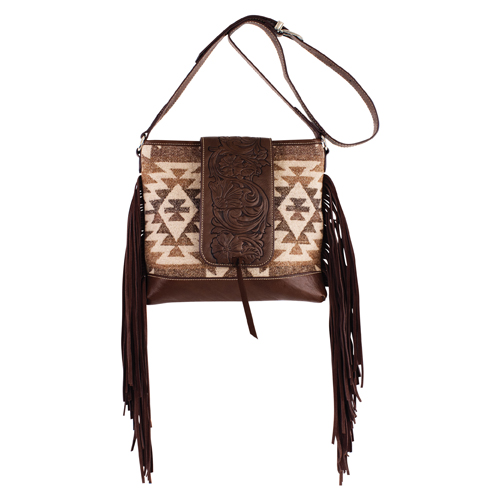 [2521101011] JUSTIN LADIES CROSSBODY TAN AZTEC BLANKET WITH FRINGE