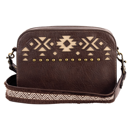 [2521201422] JUSTIN LADIES CAMERA BAG BROWN WITH TAN AZTEC INLAY