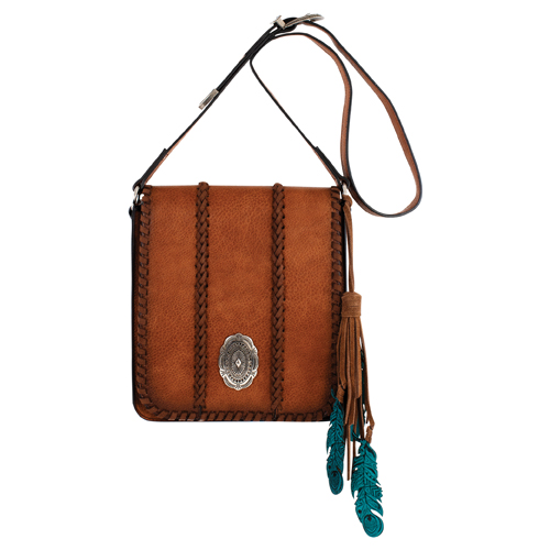 JUSTIN LADIES SQUARE CROSSBODY TAN W/BRAIDS
