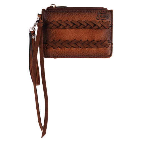 JUSTIN LADIES MINI CARD WALLET TAN W/BRAIDS
