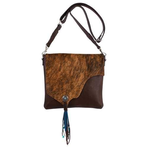 CATCHFLY LADIES CROSSBODY BROWN W/ASYMMETRICAL HAIR ON