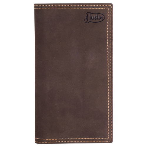 JUSTIN MENS GENUINE LEATHER RODEO WALLET DARK BROWN NUBUCK