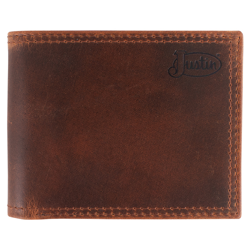 [2610491383] JUSTIN MENS GENUINE LEATHER BIFOLD WALLET OILED BROWN 