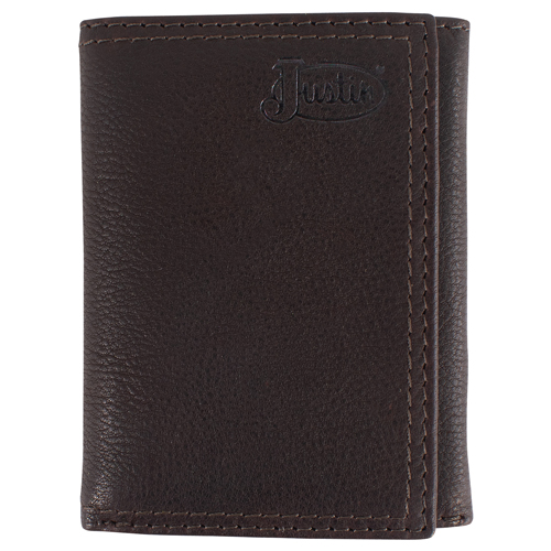 JUSTIN MENS GENUINE LEATHER TRIFOLD WALLET DARK BROWN RUGGER