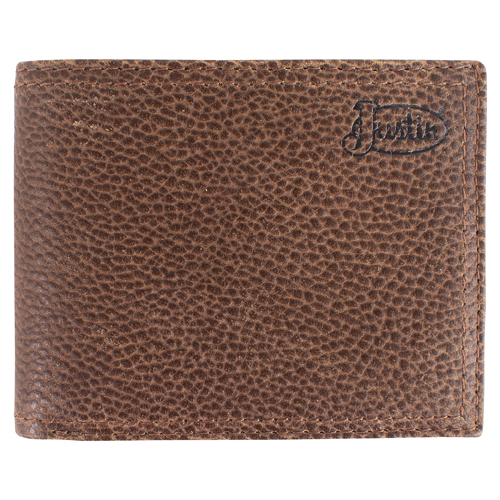 [2610491385] JUSTIN MENS GENUINE LEATHER BIFOLD WALLET BROWN BUFFALO