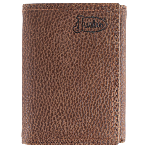 JUSTIN MENS GENUINE LEATHER TRIFOLD WALLET BROWN MESHTRO 