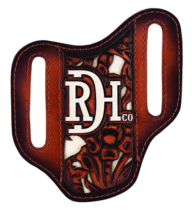 RED DIRT HAT CO PANCAKE KNIFE SHEATH TOOLED W/ BONE INLAY