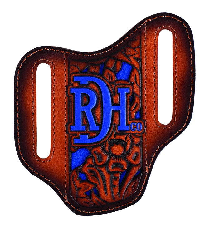 RED DIRT HAT CO PANCAKE KNIFE SHEATH TOOLED W/ BLUE INLAY