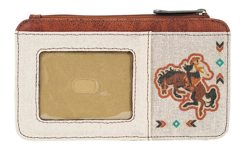 [2521495024] JUSTIN LADIES CARD ORGANIZER CANVAS W/BRONCO AND COWGIRL