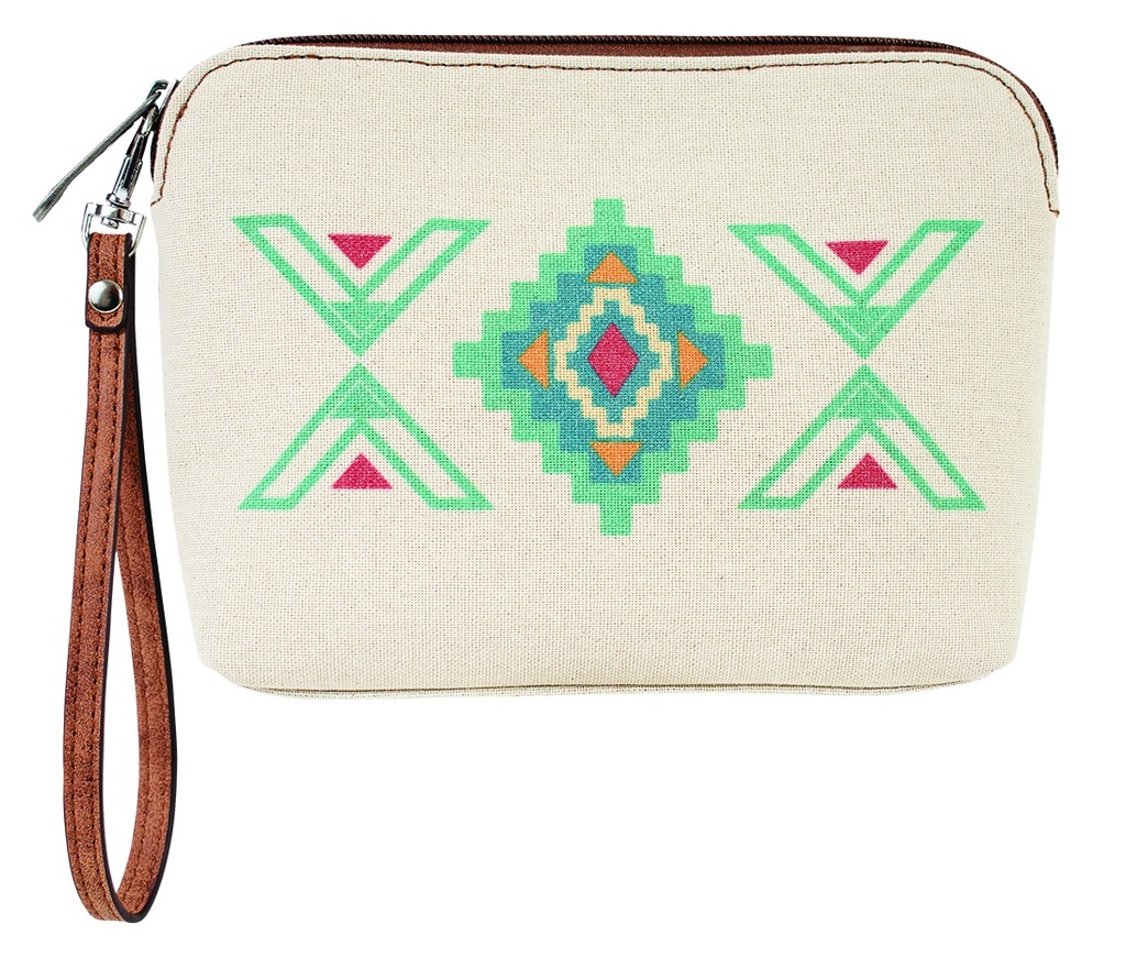 JUSTIN LADIES COSMETIC POUCH CANVAS MULTICOLORED SOUTHWESTERN DESIGN