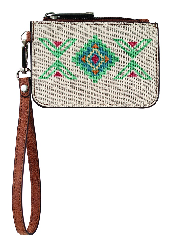 JUSTIN LADIES MINI CARD WALLET CANVAS W/MULTICOLORED SOUTHWESTERN DESIGNS