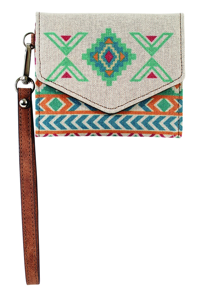JUSTIN LADIES MINI WALLET CANVAS W/MULTICOLORED SOUTHWESTERN DESIGN