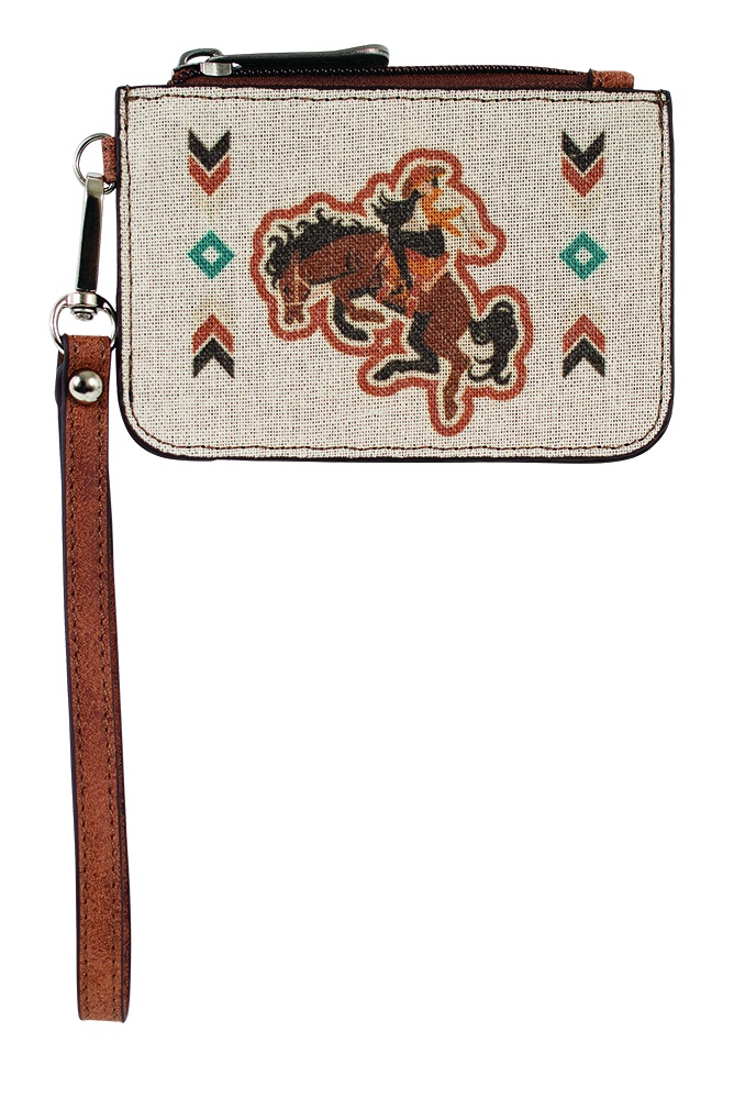 JUSTIN LADIES MINI CARD WALLET CANVAS W/BRONCO AND COWGIRL