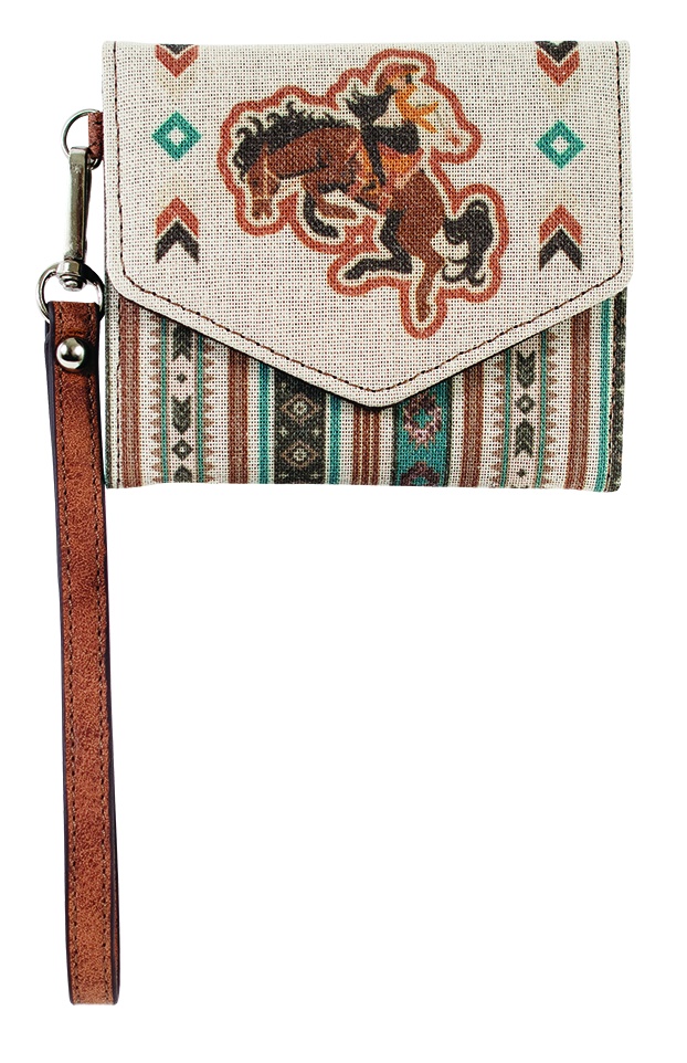 JUSTIN LADIES MINI WALLET CANVAS W/BRONCO AND COWGIRL