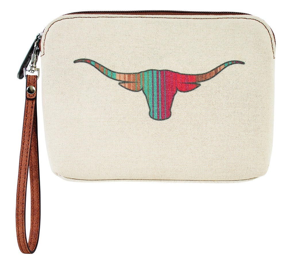 [2521495265] JUSTIN LADIES COSMETIC POUCH CANVAS W/STRIPED LONGHORN