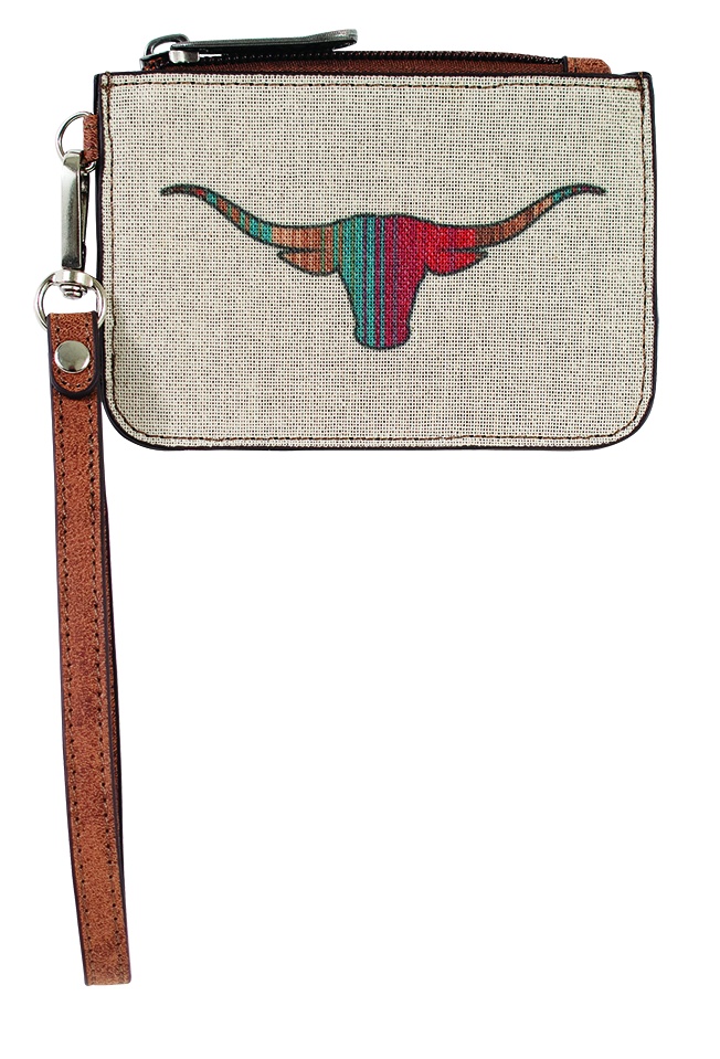 JUSTIN LADIES MINI CARD WALLET CANVAS W/STRIPED LONGHORN