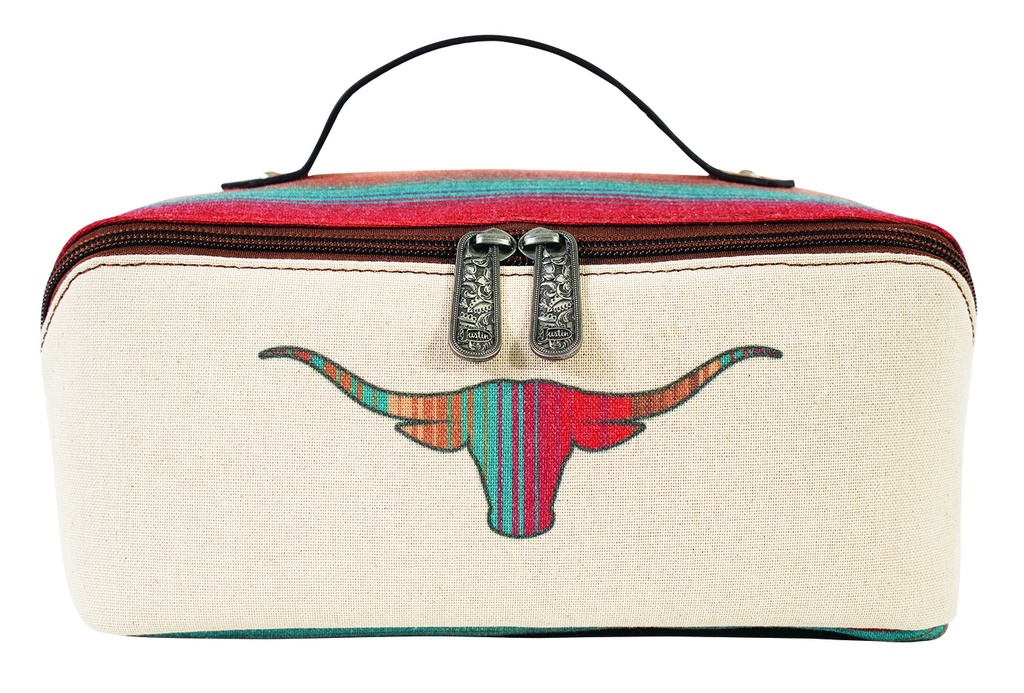 JUSTIN LADIES COSMETIC CASE WITH STRIPED LONGHORN