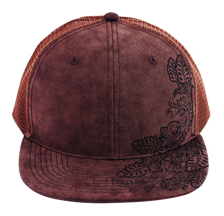 CATCHFLY LADIES FLAT BILL CAP BROWN FLORAL EMBOSSED 