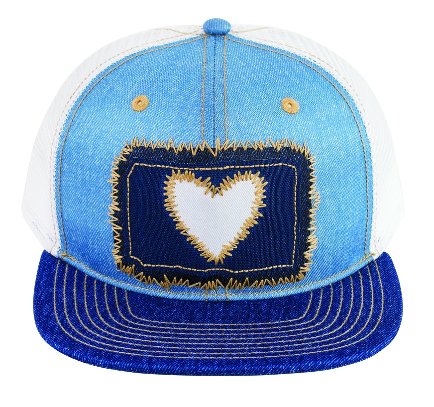 CATCHFLY LADIES FLAT BILL CAP DENIM WITH WHITE HEART