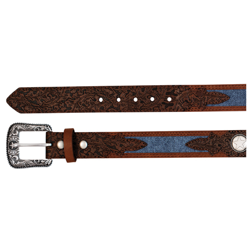 ARENA ACE BOYS BELT BROWN WITH DENIM INLAY