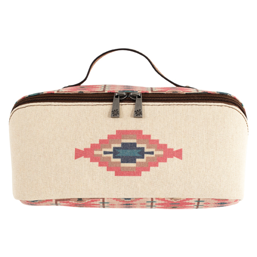 CATCHFLY LADIES COSMETIC CASE CANVAS CORAL SOUTHWESTERN DESIGN